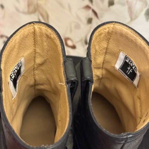 Size 5.5 B FRYE Black Leather Carmen x Stitch Short-D Saddle- Mid-calf - Picture 11 of 16